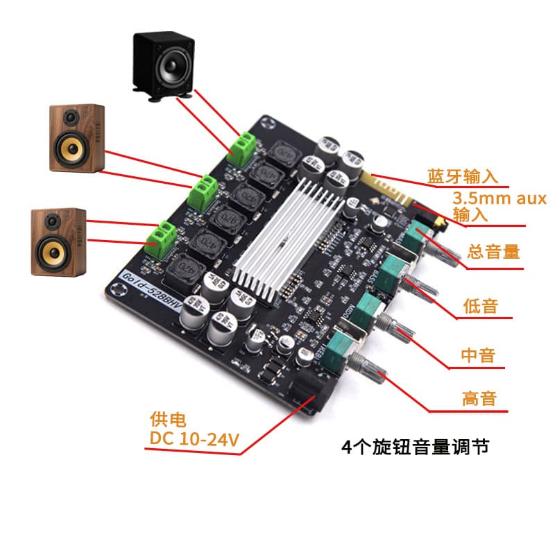 TPA3116 Digital Amplifier Board 2.1 Channel 2*50W + 100W High Power 8-24V Gold-528BHV