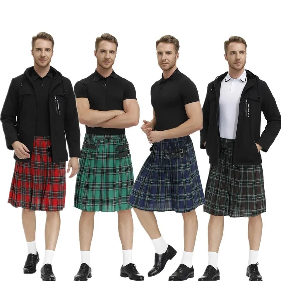Men's Plaid Kilt Scottish Festival Skirt Traditional Costume Stage Performance Skirt