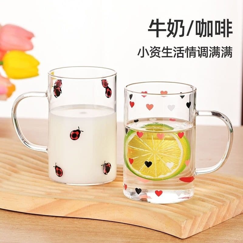 Home Heat-Resistant Glass Cup, Cute Milk Cup, High-Temperature Resistant Water Cup with Lid, Transparent Household Guest Set