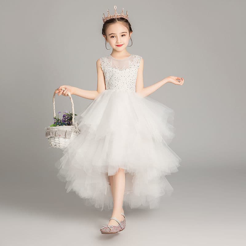 2026 New Summer Children's White Princess Dress for Girls, Elegant Piano Performance and Choir Outfit for Children's Day