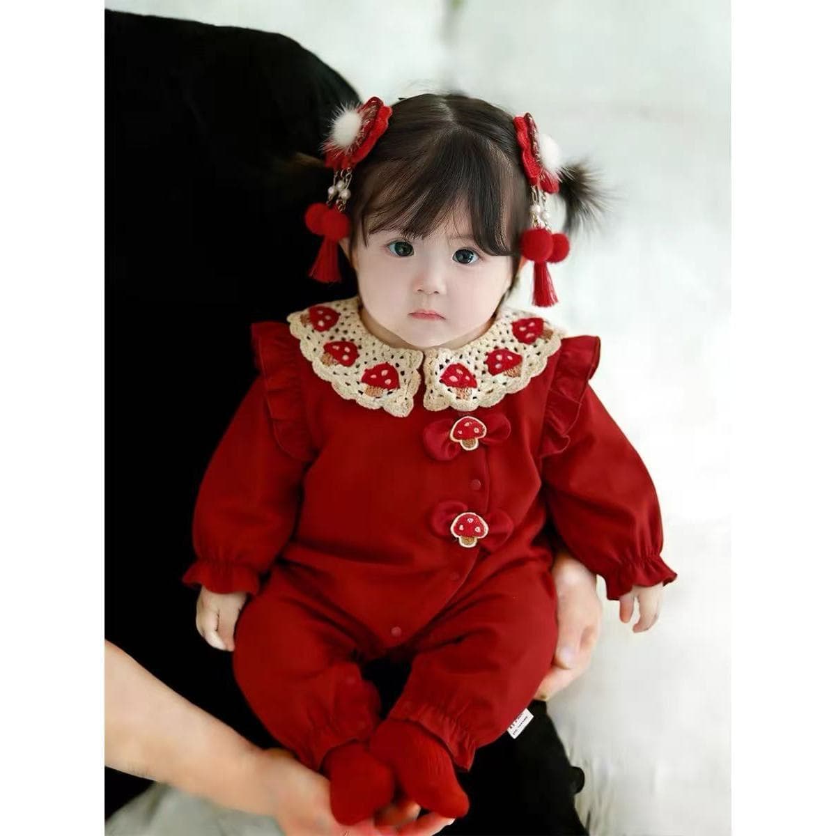 Baby clothes spring one-piece 2026 new baby girl red hundred-day crawling suit spring and autumn New Year's greetings suit