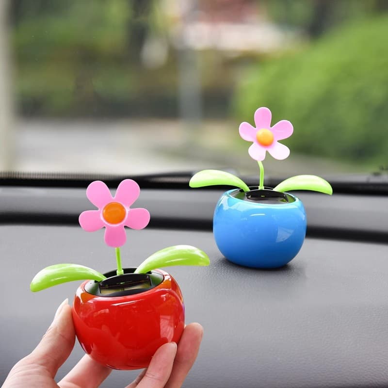 Creative Internet-Famous Cute Solar-Powered Wobbly Apple Flower Car Decoration for Interior