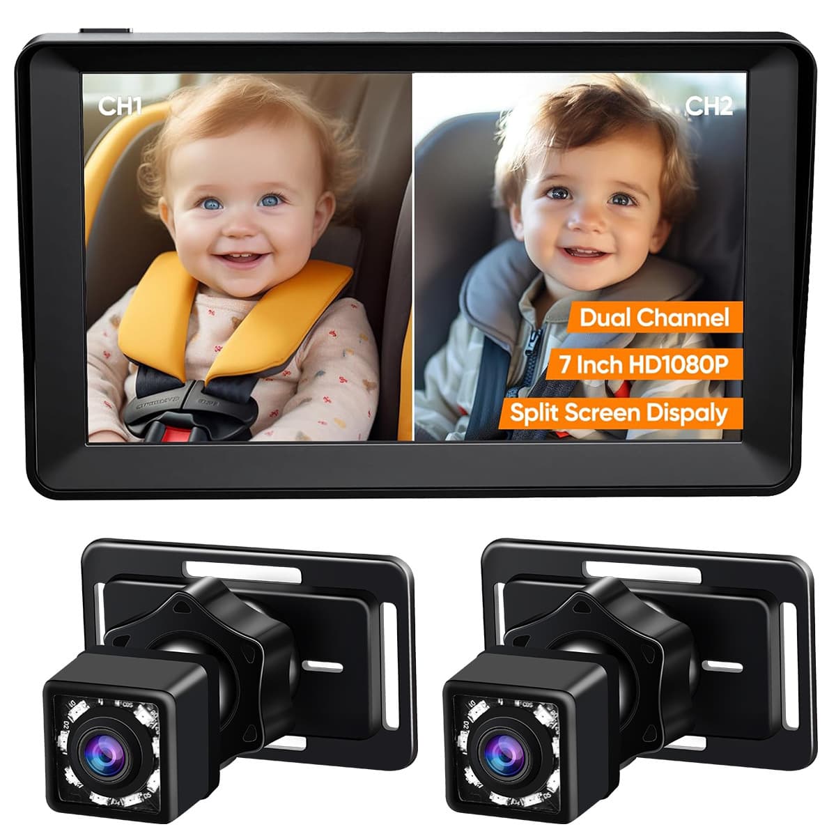 Cross-border Amazon car baby nurse 7-inch dual lens AHD baby monitor infrared night vision camera
