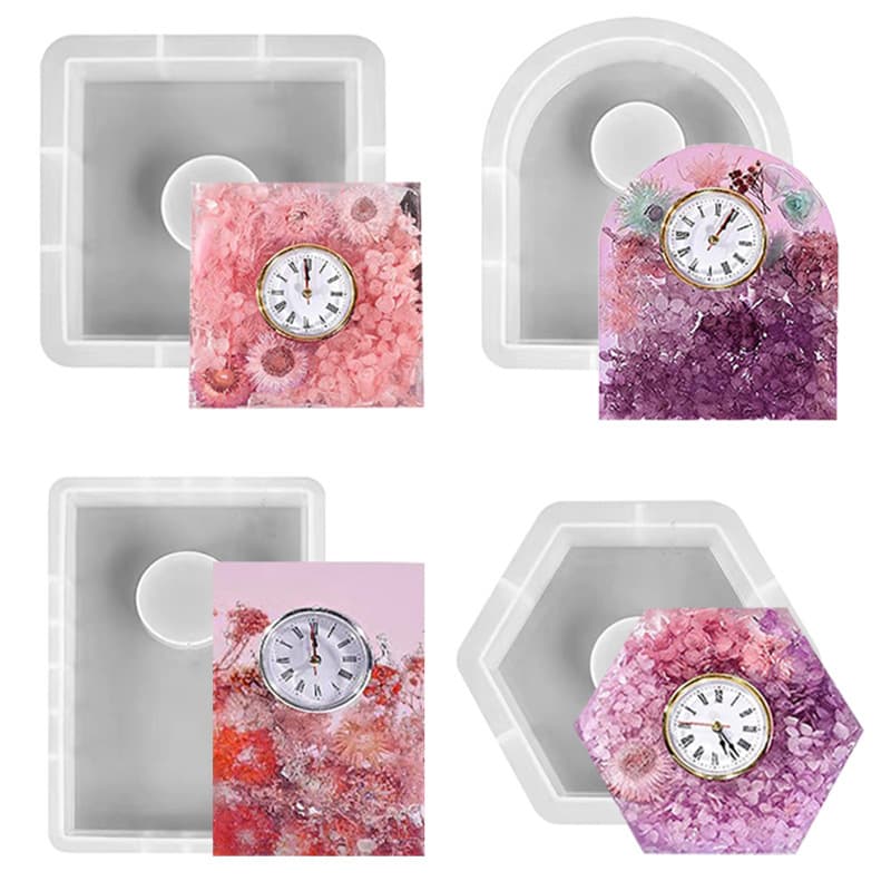 DIY Crystal Resin Plaster Vertical Clock Square Hexagonal Oval Table Clock Silicone Mold