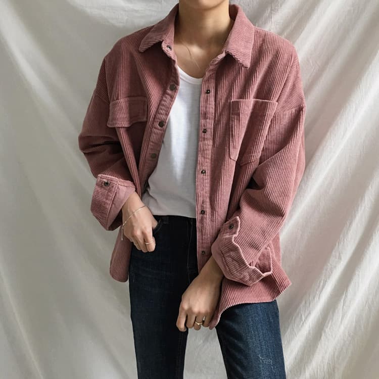 Corduroy shirt women's spring and autumn coat corduroy shirt coat female student loose long sleeve student shirt fashion
