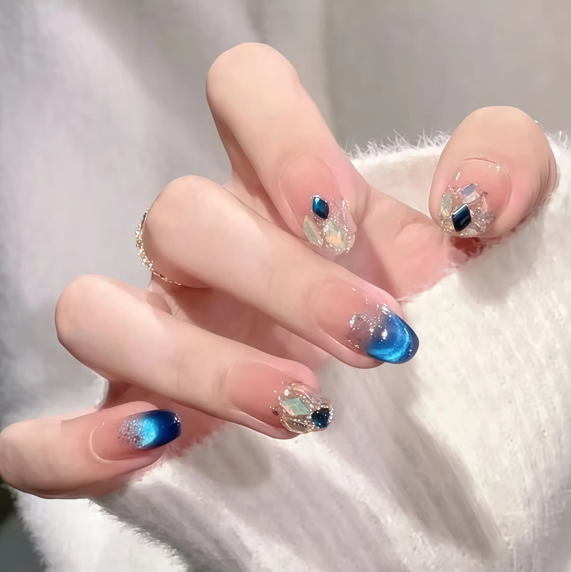 Caita - [Blue Enchantress] Handmade Blue Mage High-End Cat Eye 10-Piece Handmade Press-On Nails