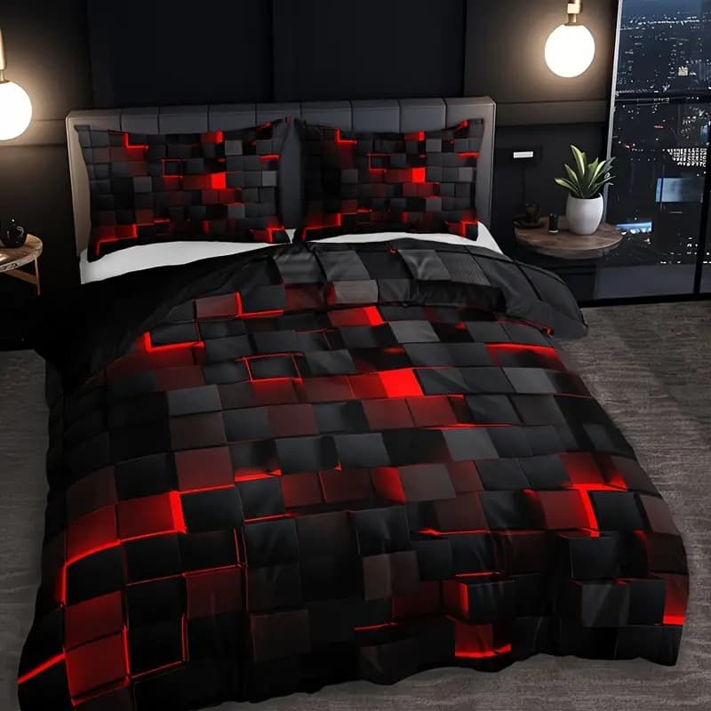 Abstract Grid Series Bedding Set Digital Print Soft Duvet Cover for Bedroom Guest Room