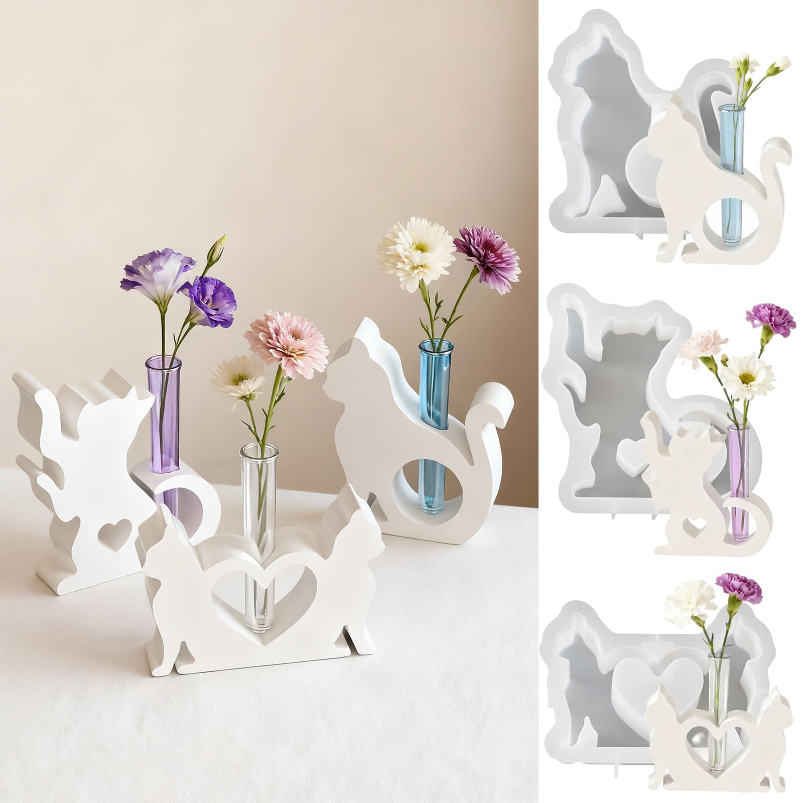 Ins-style Cat Vase Silicone Mold for DIY Plaster Resin Branch Hydroponic Planter Epoxy Resin Decor