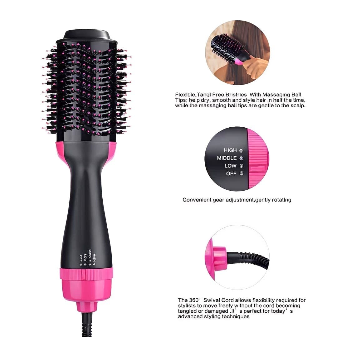 Amazon Cross-Border Multifunctional 3-in-1 Hot Air Brush Blow Dry Brush Curler Straightening Brush Hair Dryer Source Factory