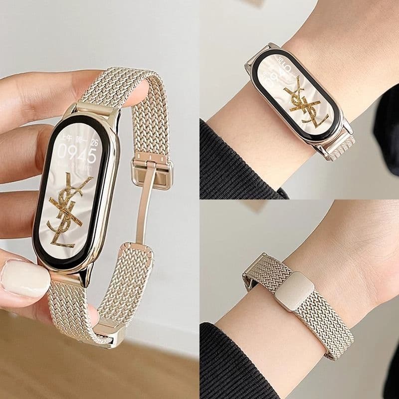 Compatible with Xiaomi Smart Band 10 NFC Ceramic Edition 98765 Strap, Little Fragrance Style Stainless Steel Wheat Magnetic Metal Wristband