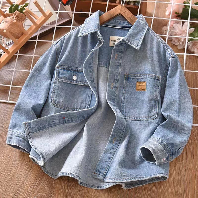 Boys Denim Shirt Jacket 2026 Spring Autumn New Trendy Long Sleeve Cool Style Top