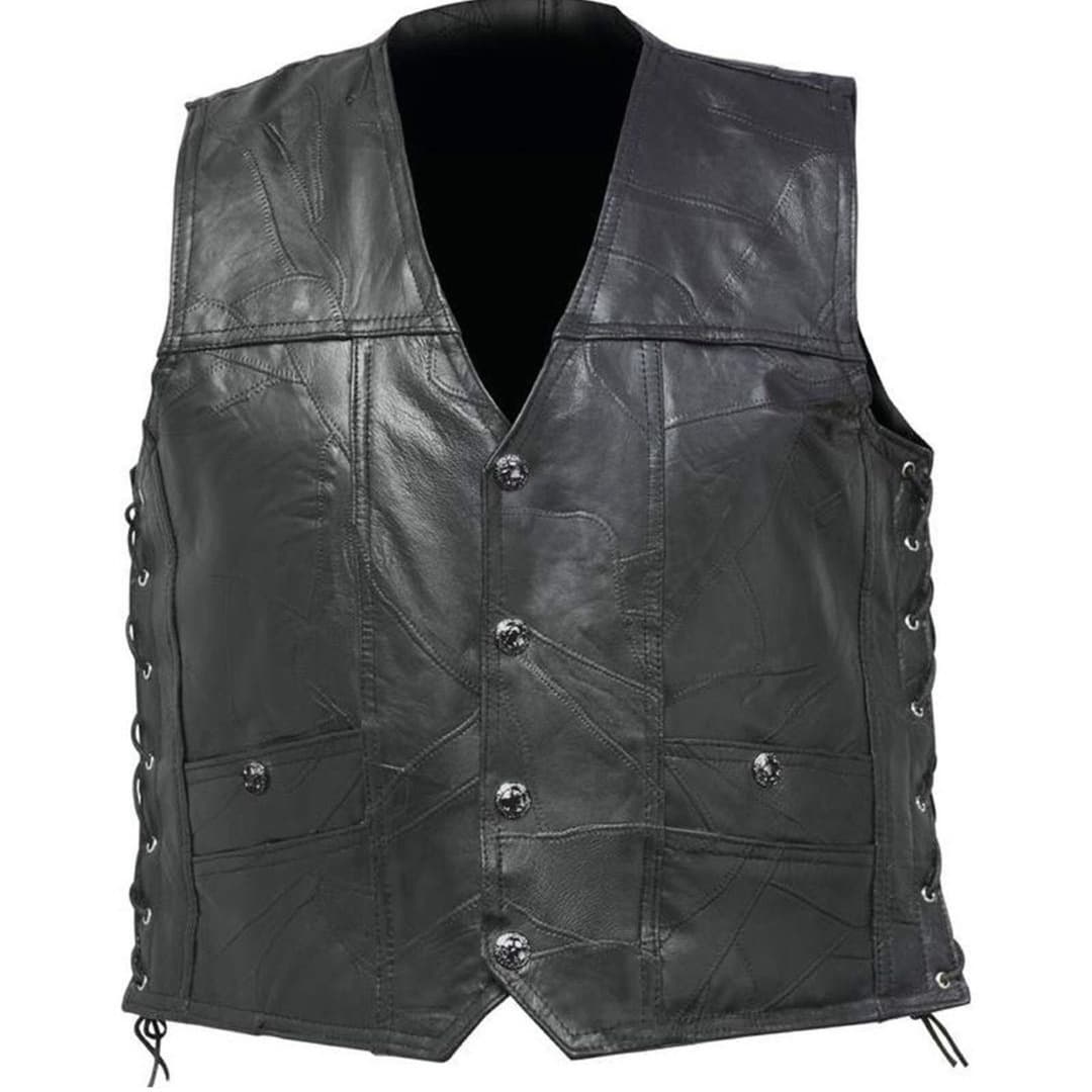 American Classic Motorcycle Riding Vest Leather Patchwork Vest Men's Leather Waistcoat Plain Leather Patchwork Vest