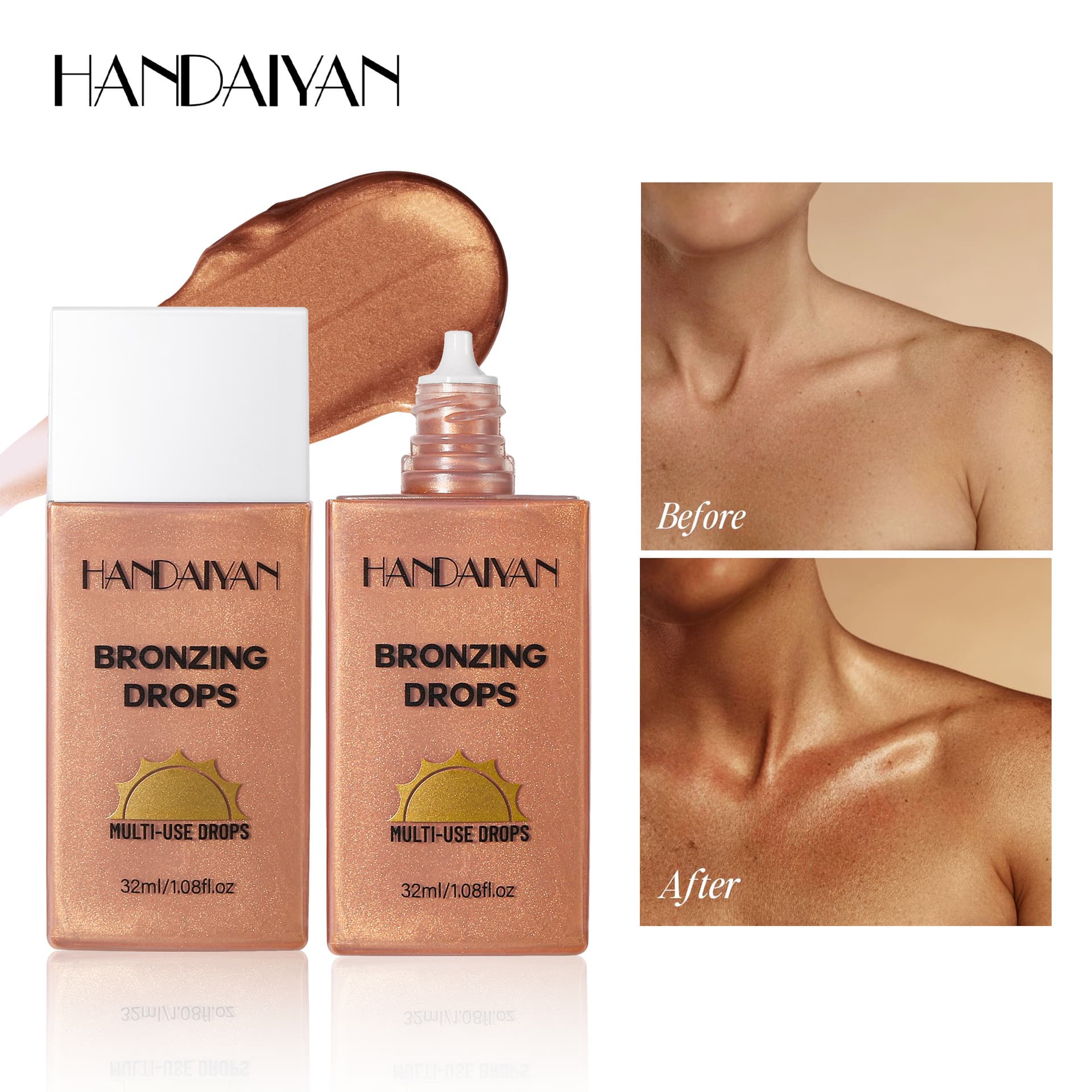 Cross-border self-tanning liquid waterproof pearlescent matte self-tanning liquid foundation HANDAIYAN body high-gloss self-tanning liquid