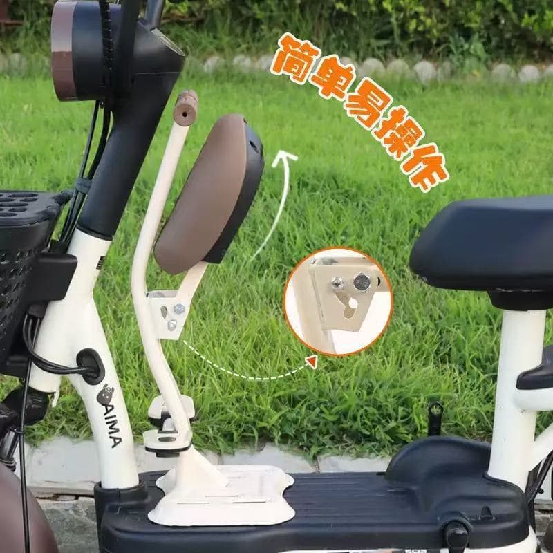 Electric vehicle child seat, front-mounted, foldable, universal for scooters, electric bikes, babies, and toddlers.