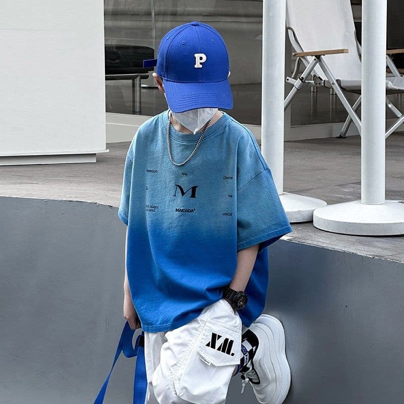 Pure Cotton Gradient Color Children's T-shirt Short Sleeve Boys Summer Wearable Soft Fabric Korean Style Round Neck Tee