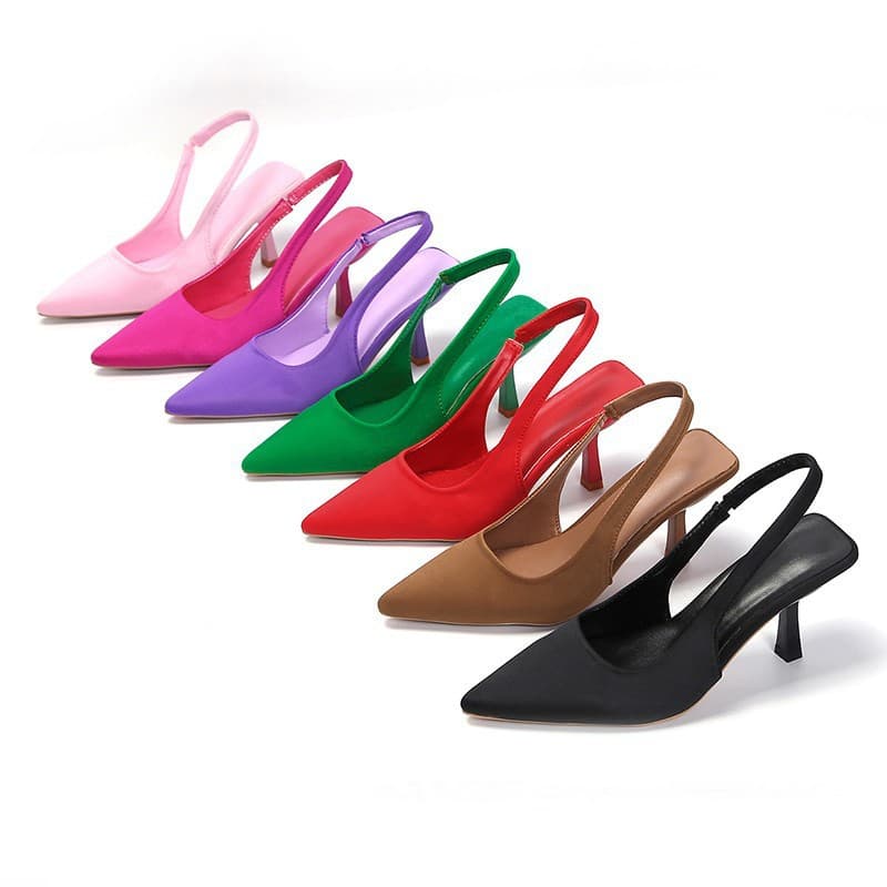 European and American large-size high-heeled sandals with toe cap, empty back strap, new style shallow mouth pointed toe single shoes, European and American stiletto high heels