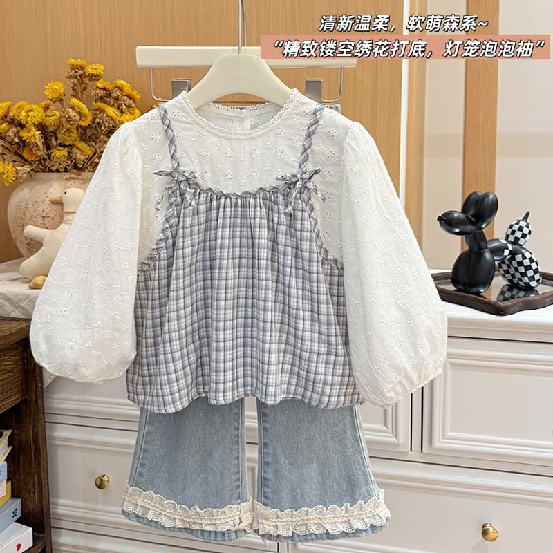 New Girls Autumn Pure Cotton Korean Style Plaid Strap Doll Dress Baby Girls Fashion Shirt Kids Blouse Children's Clothing