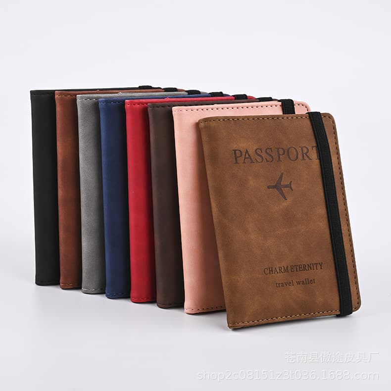 Travel Wallet PU Leather Belted Passport Holder RFID Anti-Theft Card Holder Air Ticket Clip Unisex Daily Use Cross-Border Style