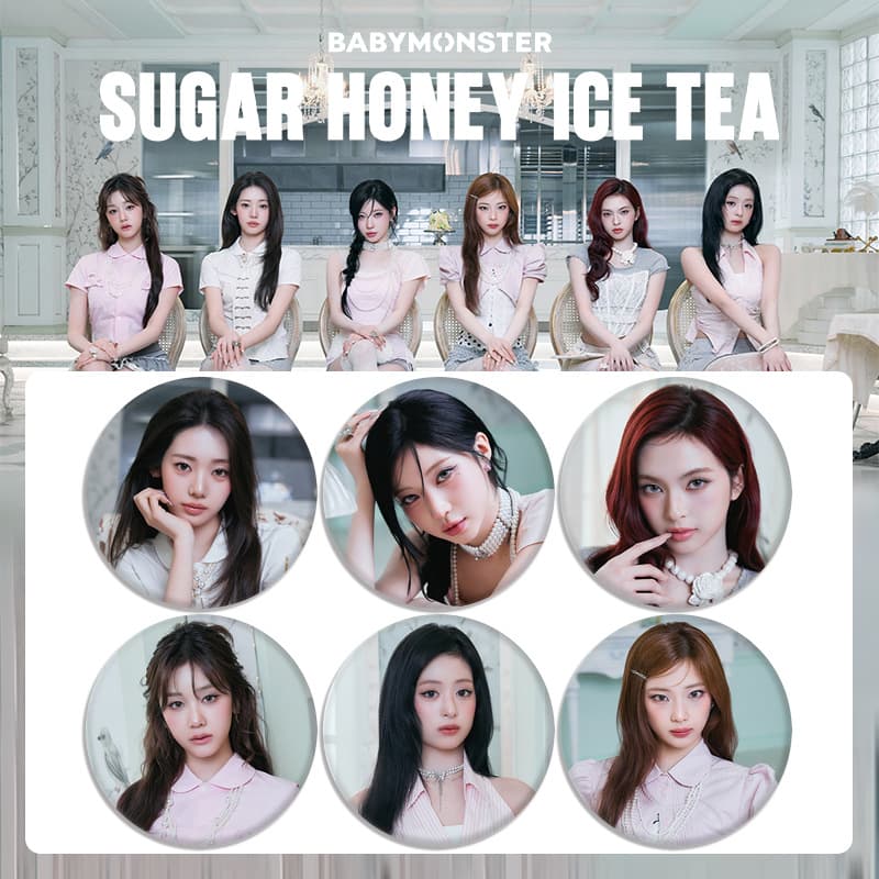 BABYMONSTER "sugar honey ice tea" Badge Mirror Keychain Pin Baoguai