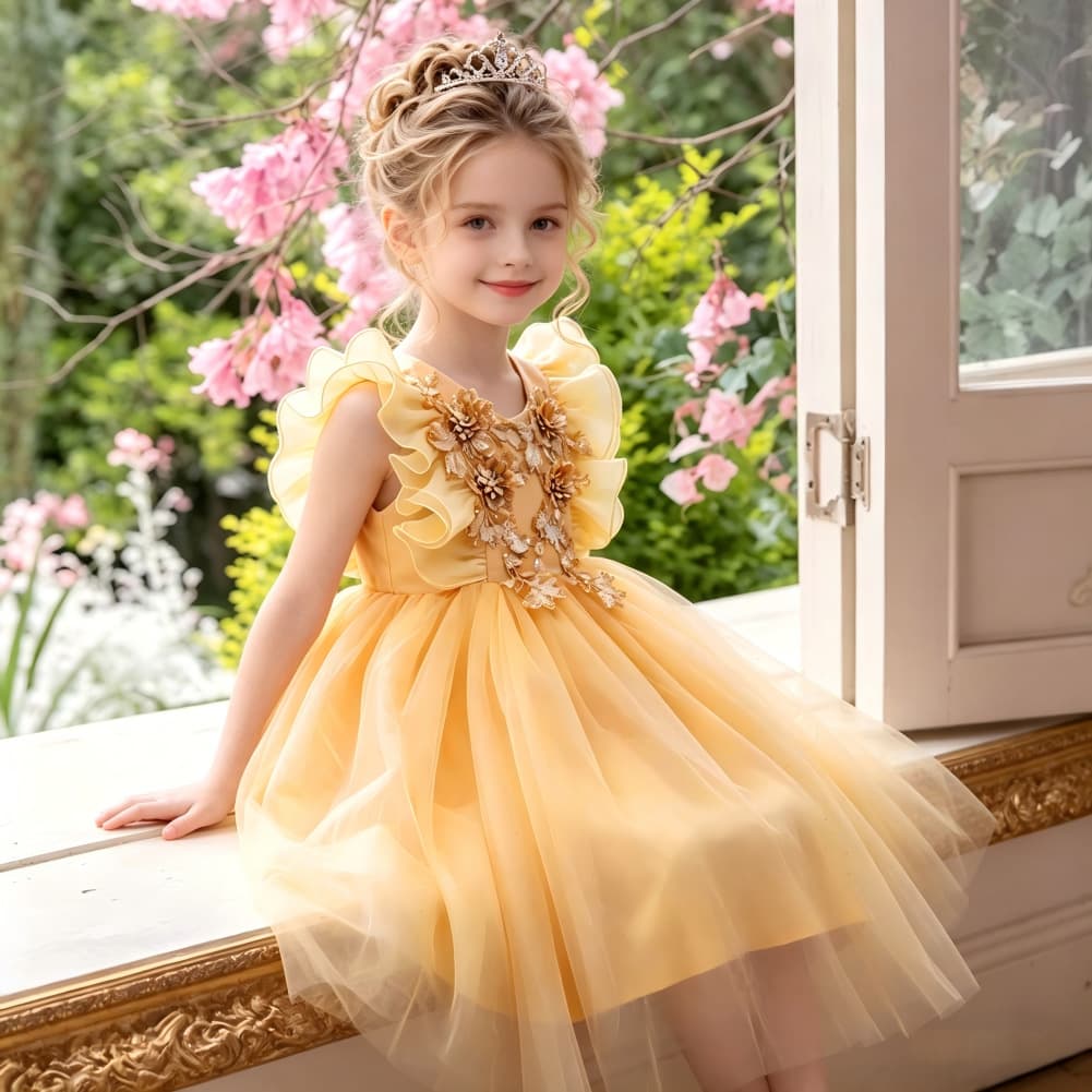 Children's princess dress, Korean style fluffy dress, flower girl wedding dress, kindergarten performance dress, small and medium-sized children's ins style