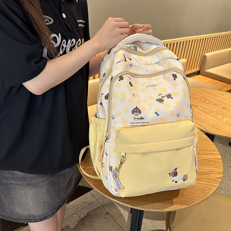 School bag, college style, middle school and high school student dachshund backpack, outdoor travel girl backpack, contrasting color versatile travel bag
