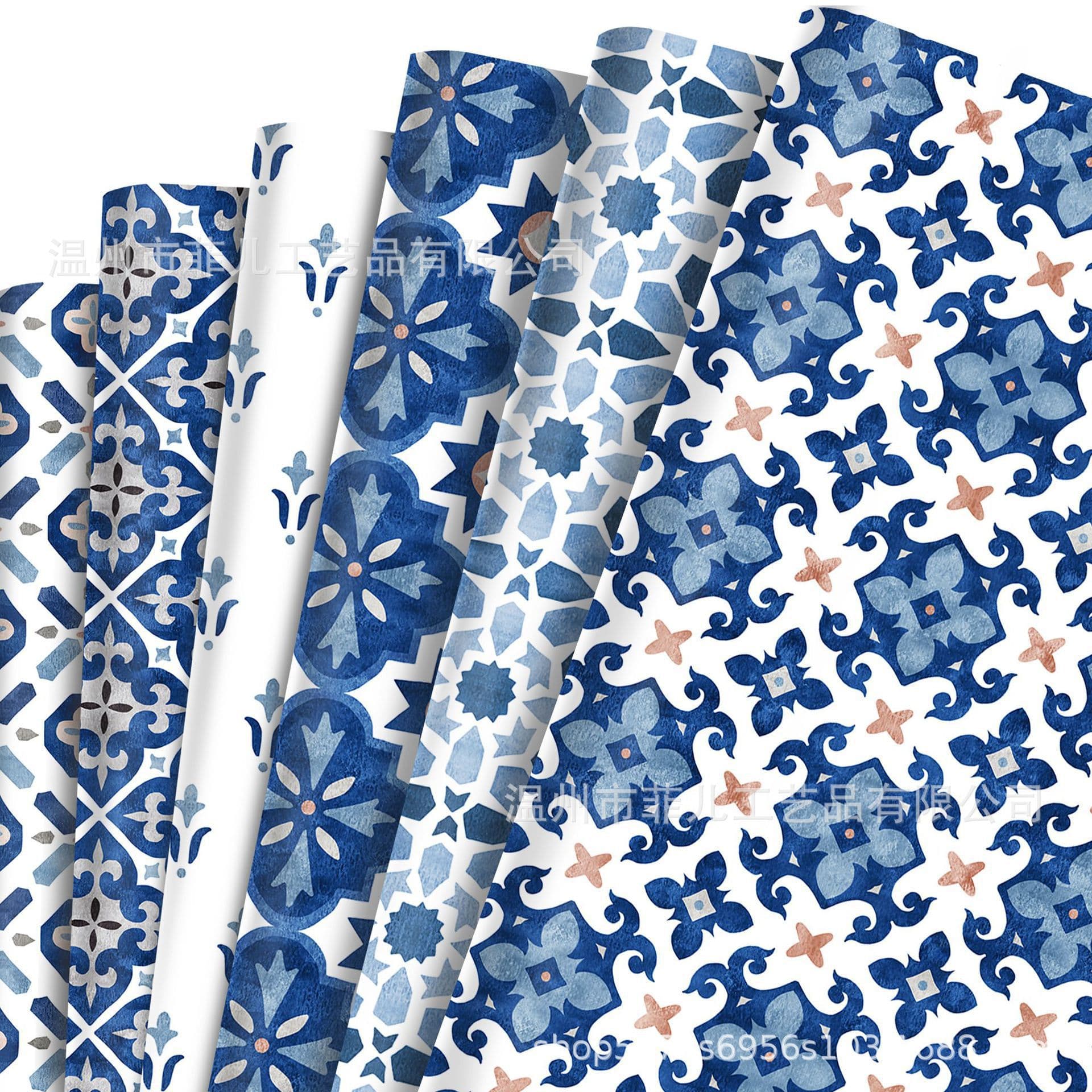 WZ110 blue retro pattern gift decorative paper party gift box European decorative outer wrapping paper