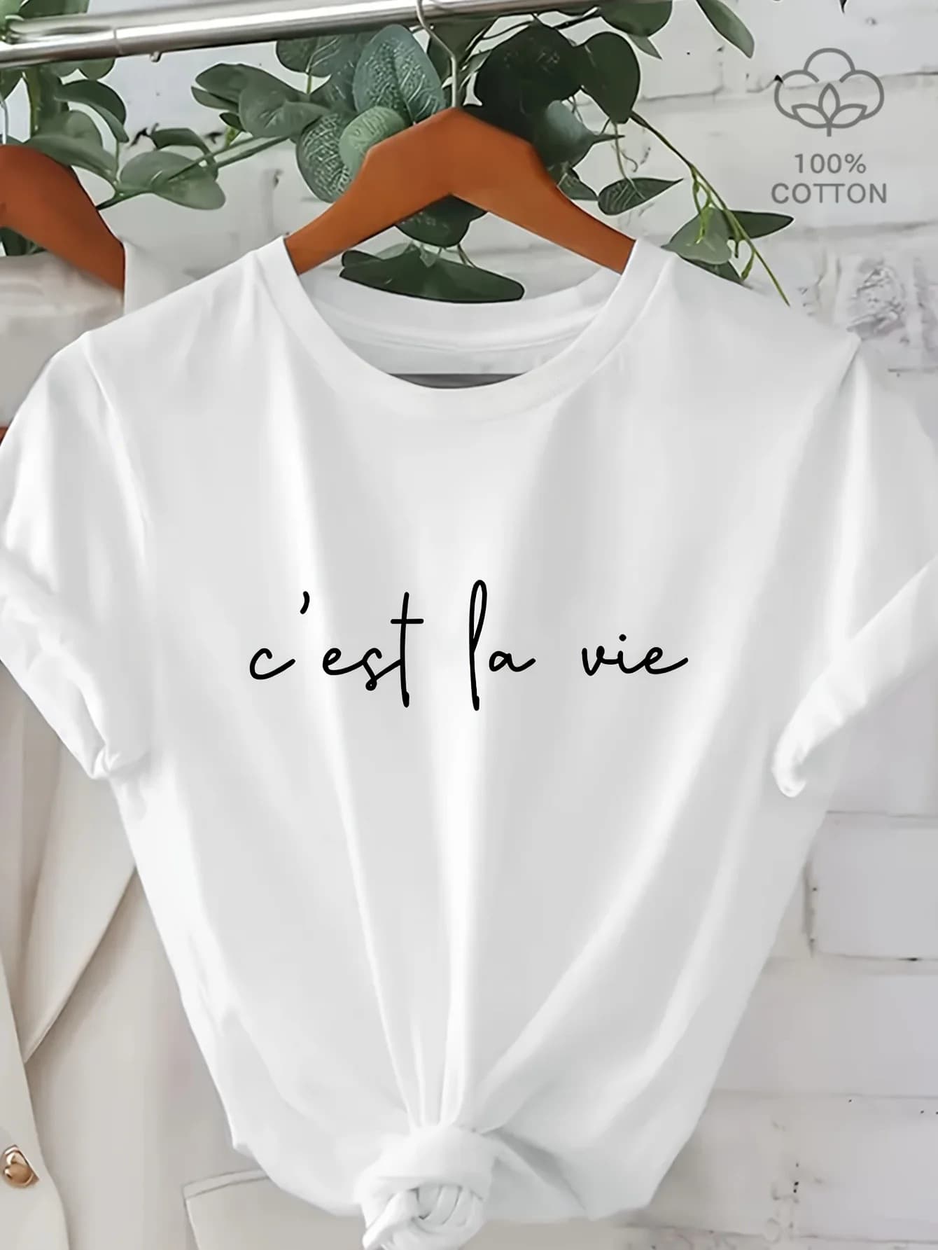 Women's Casual T-Shirt Cest La Vie Minimalist Cursive Print B