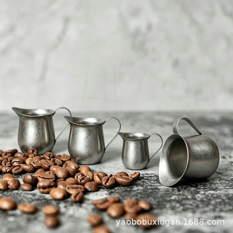 Stainless Steel Vintage Milk Cup Creamer Pitcher Fashionable Coffee Milk Pouring Pot Spout Milkshake Cup Tea Coffee Cup