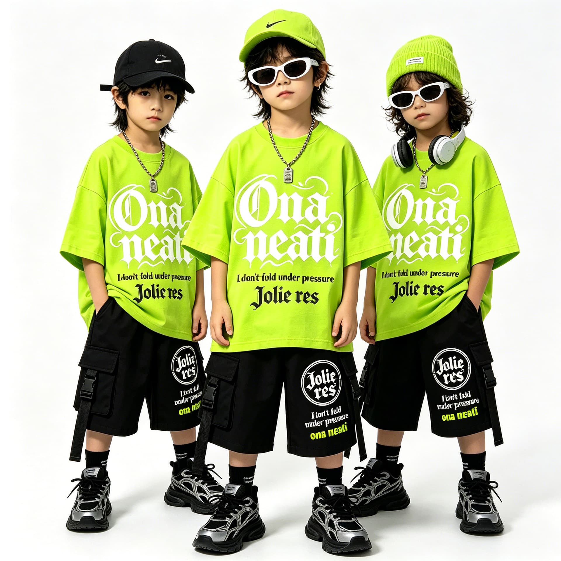 Street Dance Kids Hip Hop Green Short Sleeve Boys Performance Suit Set Hip Hop Girls Cool Trendy Outfit