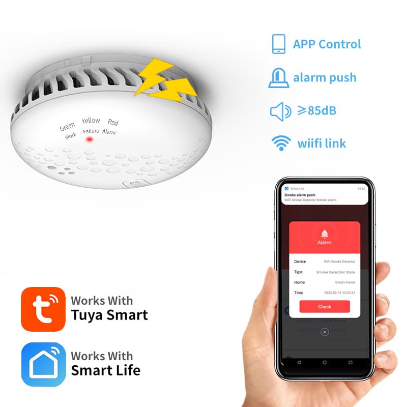 Cross-border Graffiti WiFi Wireless Smoke Alarm, Intelligent Wireless Smoke Fire Alarm with EN Certification