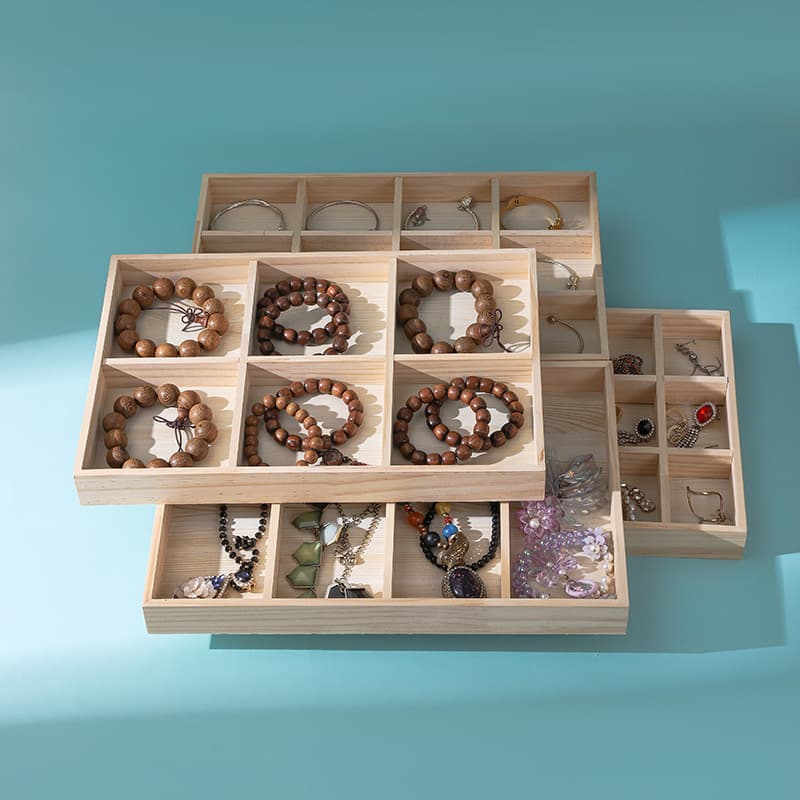 Antique bracelet display tray, black walnut wood grain earring ring bead jewelry multi-compartment bracelet storage display plate