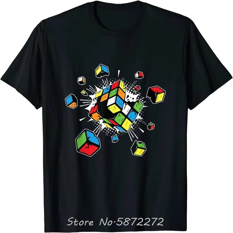 Explosion Rubix Rubiks Rubik's Cube Print T-Shirt Unisex T-Shirt Gym T-Shirt