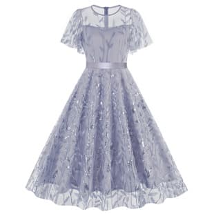 Amazon European and American Cross-Border Round Neck Mesh Waist Belt Dress Vintage Dress LP8711