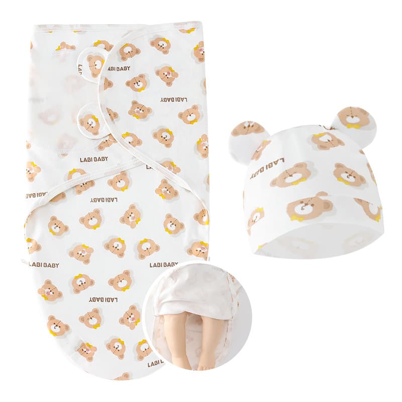 Foreign Trade European and American Newborn Zipper Swaddle and Cap Set, Baby Spring Cocoon Sleeping Bag, Infant Hat, Baby Delivery Room Wrap