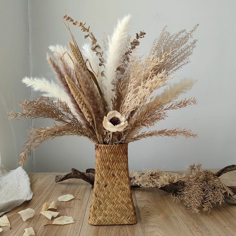 Vintage Natural Reed Dried Flower Bouquet Set for B&B, Clothing Store, Window Display, Home Table Decoration, Real Flower Arrangement
