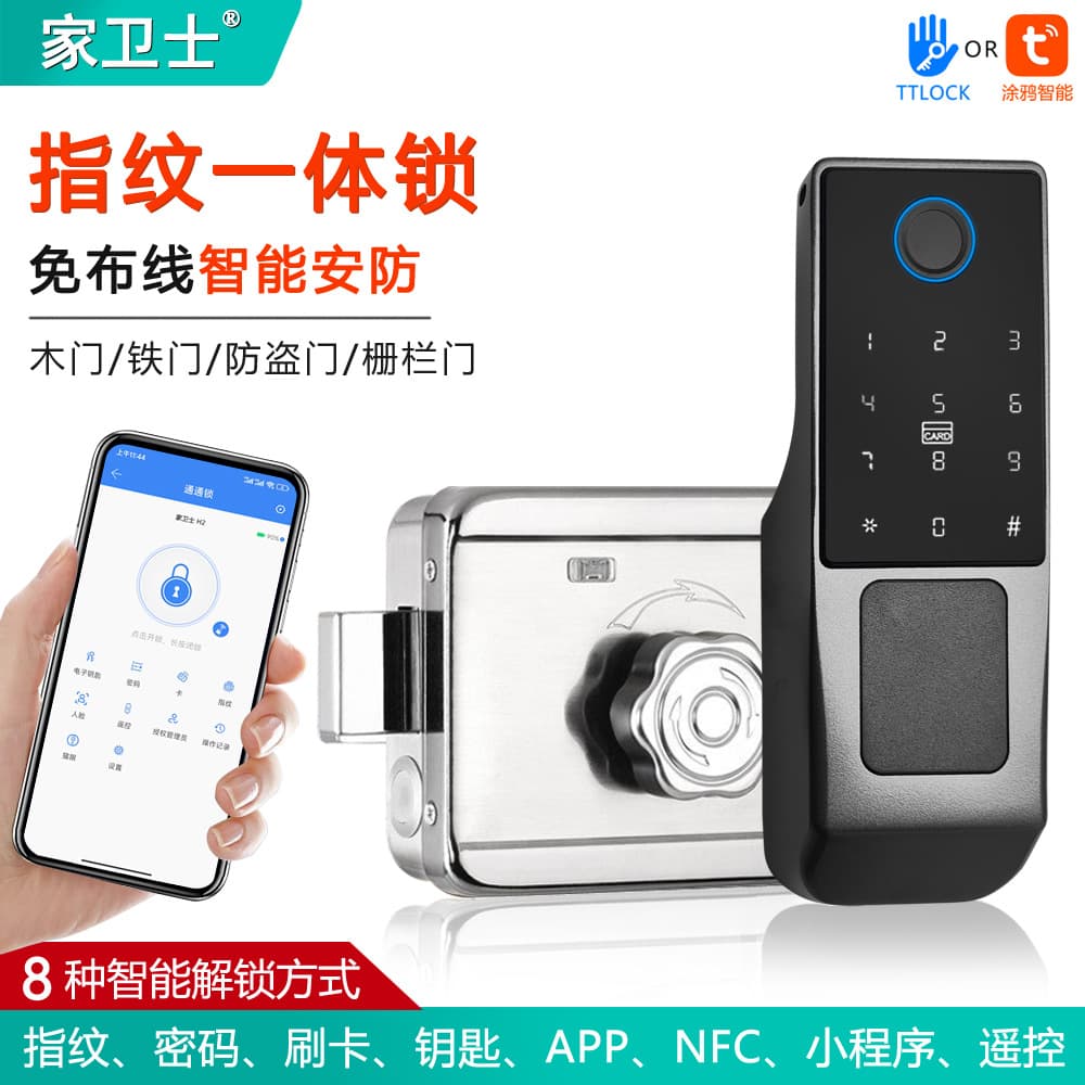 Old-style iron gate double-sided fingerprint lock, outdoor waterproof exterior lock, Tuya graffiti foreign trade bull head fingerprint lock