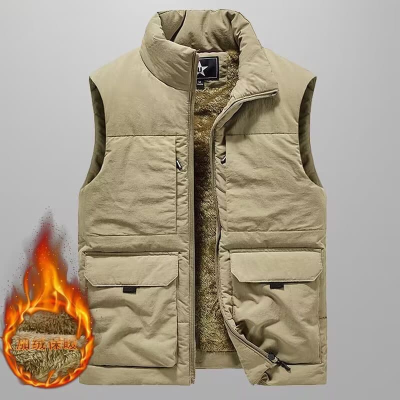 Men's Fleece-Lined Thickened Vest for Autumn and Winter, Outdoor Workwear, Warm Vest, Shoulder Vest with Multiple Pockets, Dad Jacket, Men's