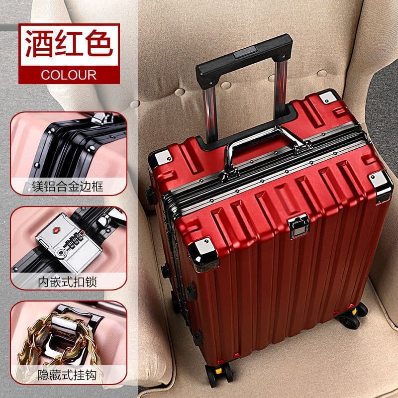 Large Capacity Aluminum Frame Trolley Case Student Wear-resistant Suitcase 24 Inch Unisex Multi-directional Wheel Carry-on Password Travel Suitcase