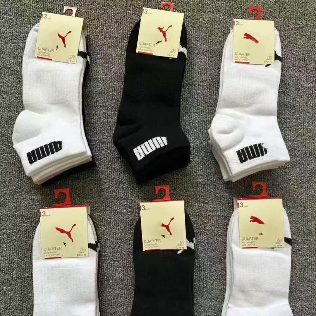 Export Sports Socks PM Short Socks 3-Pack Mid-Calf Socks Four-Season Cotton Socks Breathable Sweat-Absorbing Black White Letter Socks