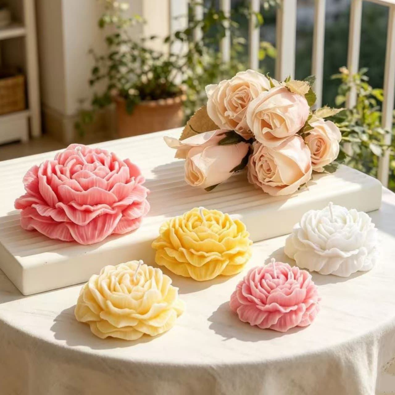 Large 3D Peony Flower Candle Mold, Large/Medium/Small Hibiscus Flower Candle Soap Silicone Mold