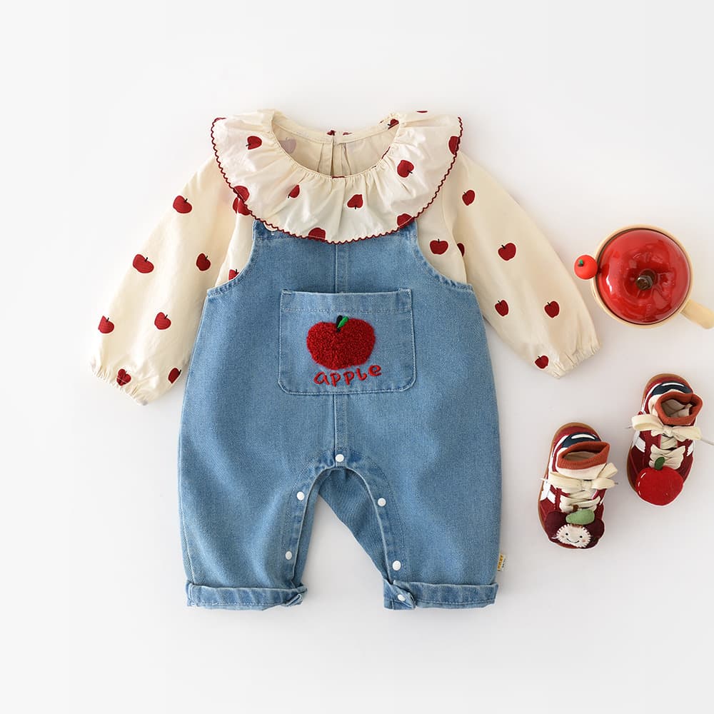 2025 Fall New Children's Denim Overalls, Baby Boys and Girls 1-3 Years, Towel Embroidered Pants 53537