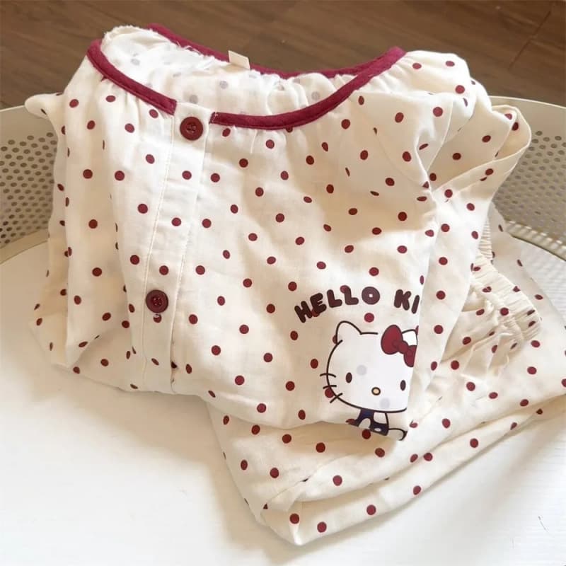 Sweet and Cute KT Cat Cloud Cotton Children's Pajamas Women's Long Sleeve Long Pants Loungewear Two-Piece Set Wearable Outside