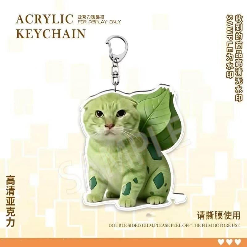 Round Head Cat Acrylic Keychain Funny Expression Charmander Pikachu Couple Style Student Backpack Pendant