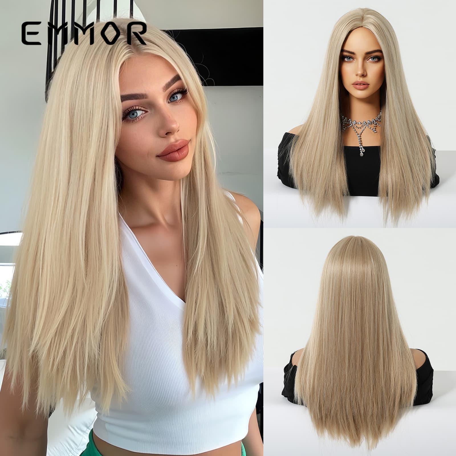 Natural Brown Highlighted Long Straight Hair Wig European Style No Bangs Side Part Full Head Fashionable And Stylish for Ladies