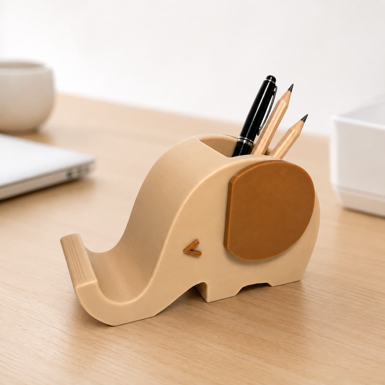 [Original] 3D Printed Elephant Pen Holder & Phone Stand 2-in-1 Desktop Multi-Functional Storage Organizer Office Decoration