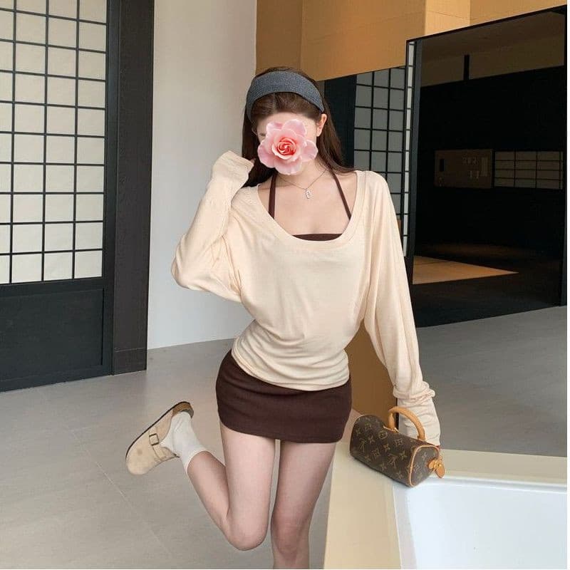 French Lazy Lounge Set Women's Autumn Casual Cardigan T-Shirt with Camisole Top Pure Desire Bodycon Skirt Two-Piece Set