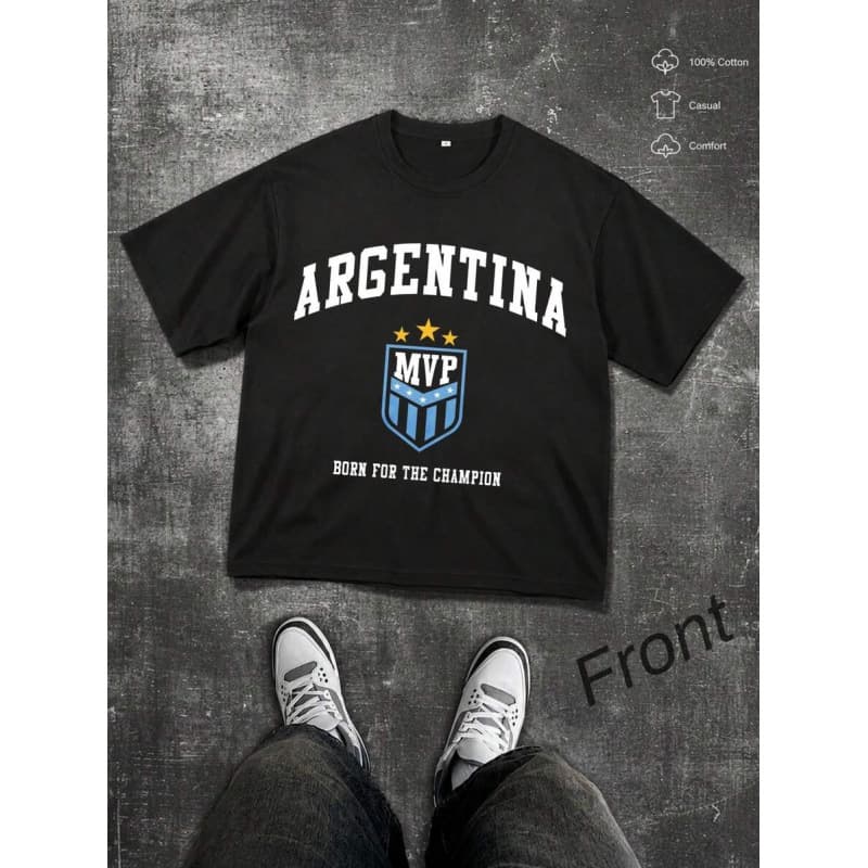 EU Size Pure Cotton Men's Vintage Washed "Argentina Champion" Soccer MVP G