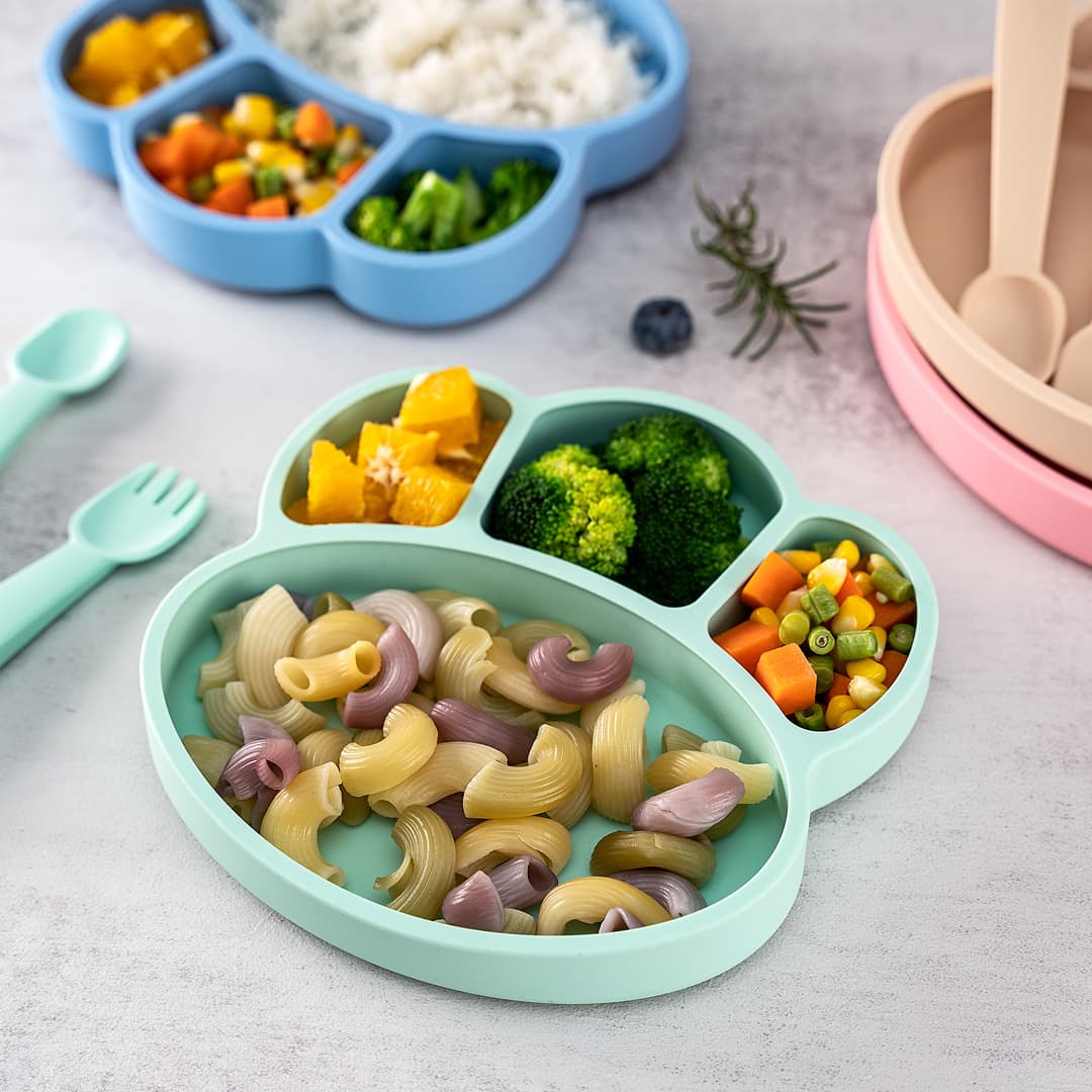 One-Piece Divided Baby Plate with Palm Print Pattern, Suction Cup Base, Anti-Drop