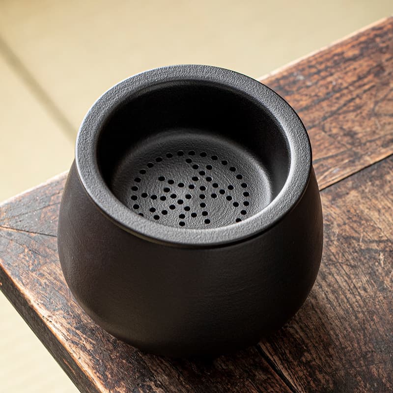Black pottery tea residue jar ceramic tea rinsing Jian Shui filter with lid wastewater tank Meng large desktop trash can tea-water separation