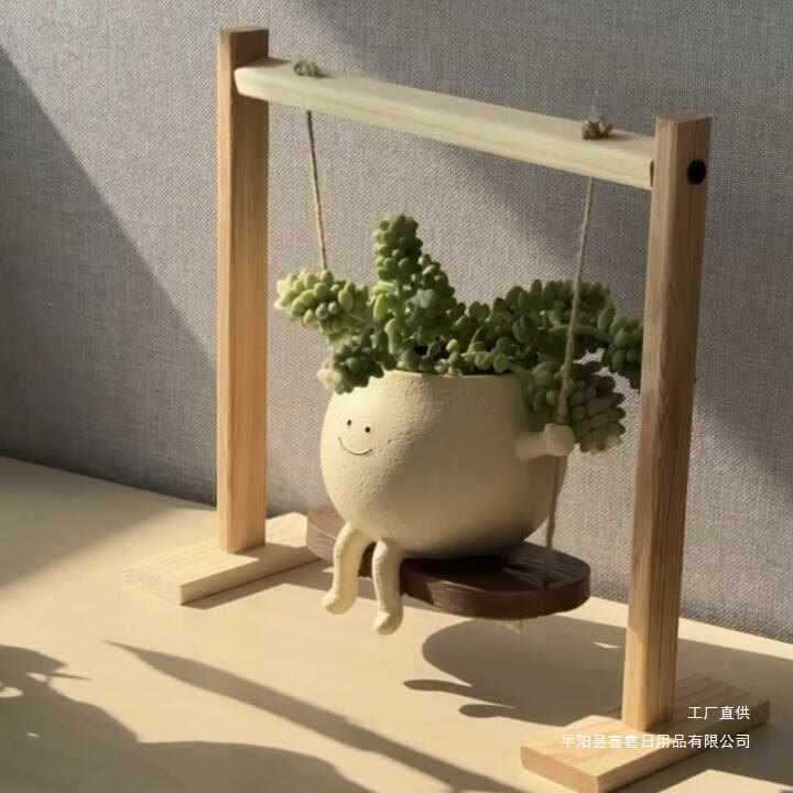 Creative Succulent Swing Flower Pot, Cute Smiley Face Decorative Craft for Home Office Balcony